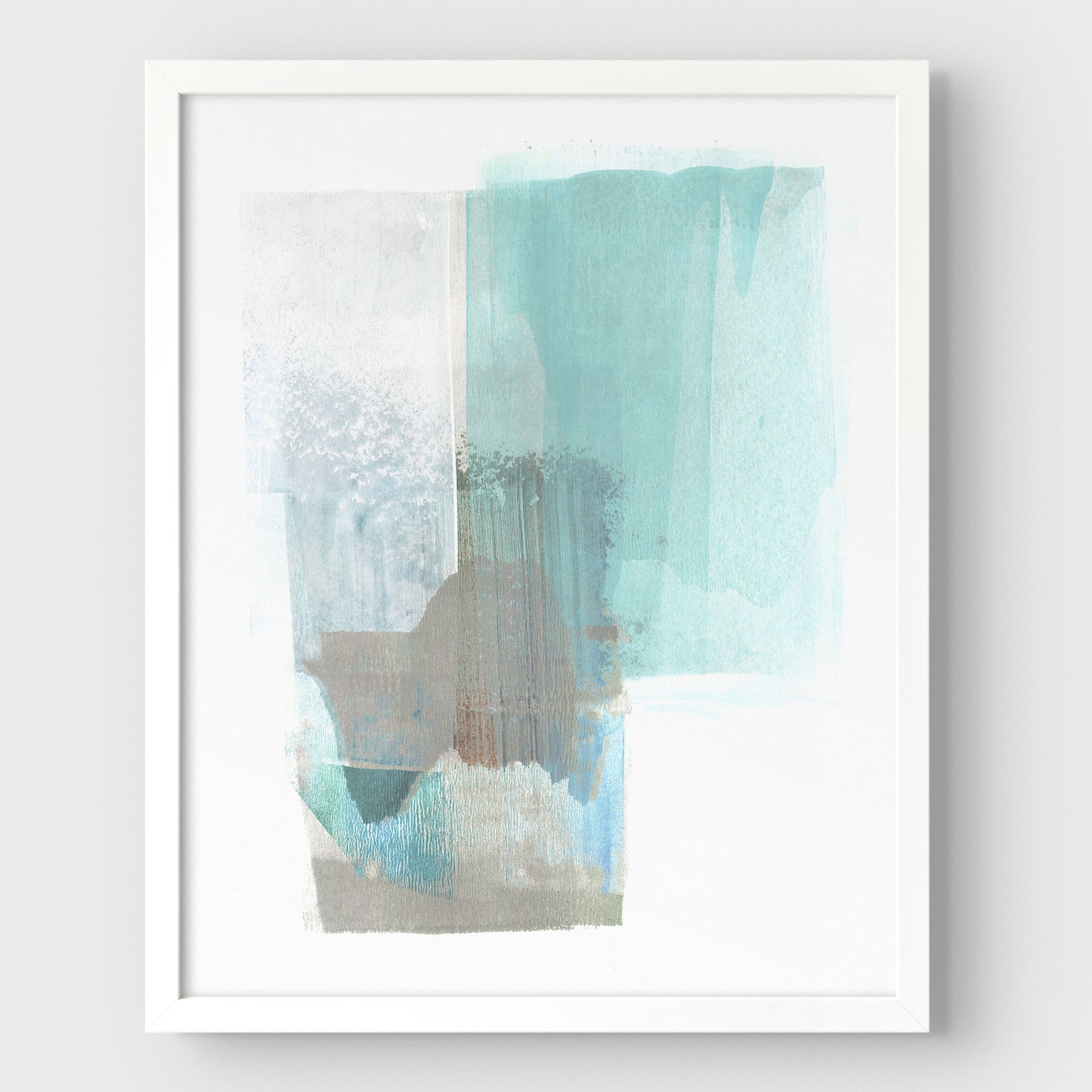 Aqua Blue and Brown Abstract Watercolor Painting Print