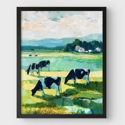 Cattle Grazing in a Green Pasture Art Print