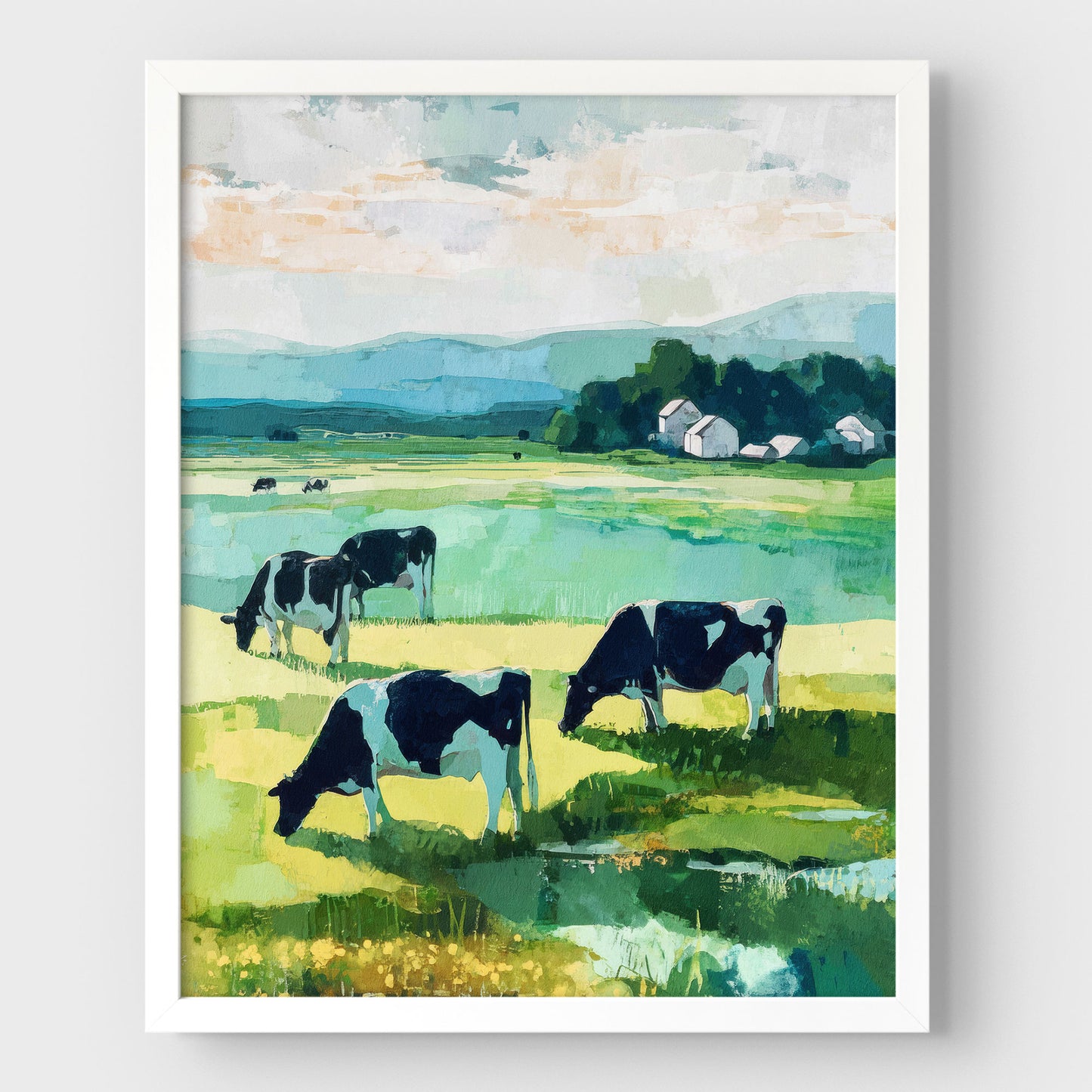 Cattle Grazing in a Green Pasture Art Print