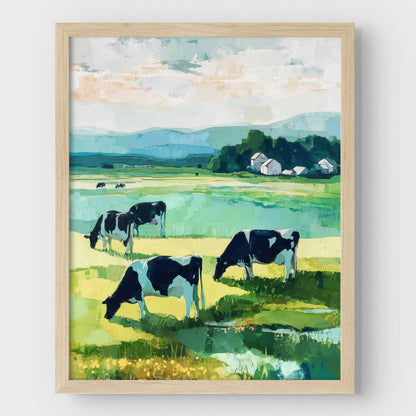 Cattle Grazing in a Green Pasture Art Print