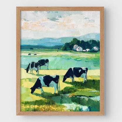 Cattle Grazing in a Green Pasture Art Print