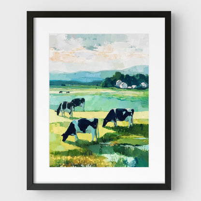Cattle Grazing in a Green Pasture Art Print