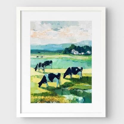 Cattle Grazing in a Green Pasture Art Print