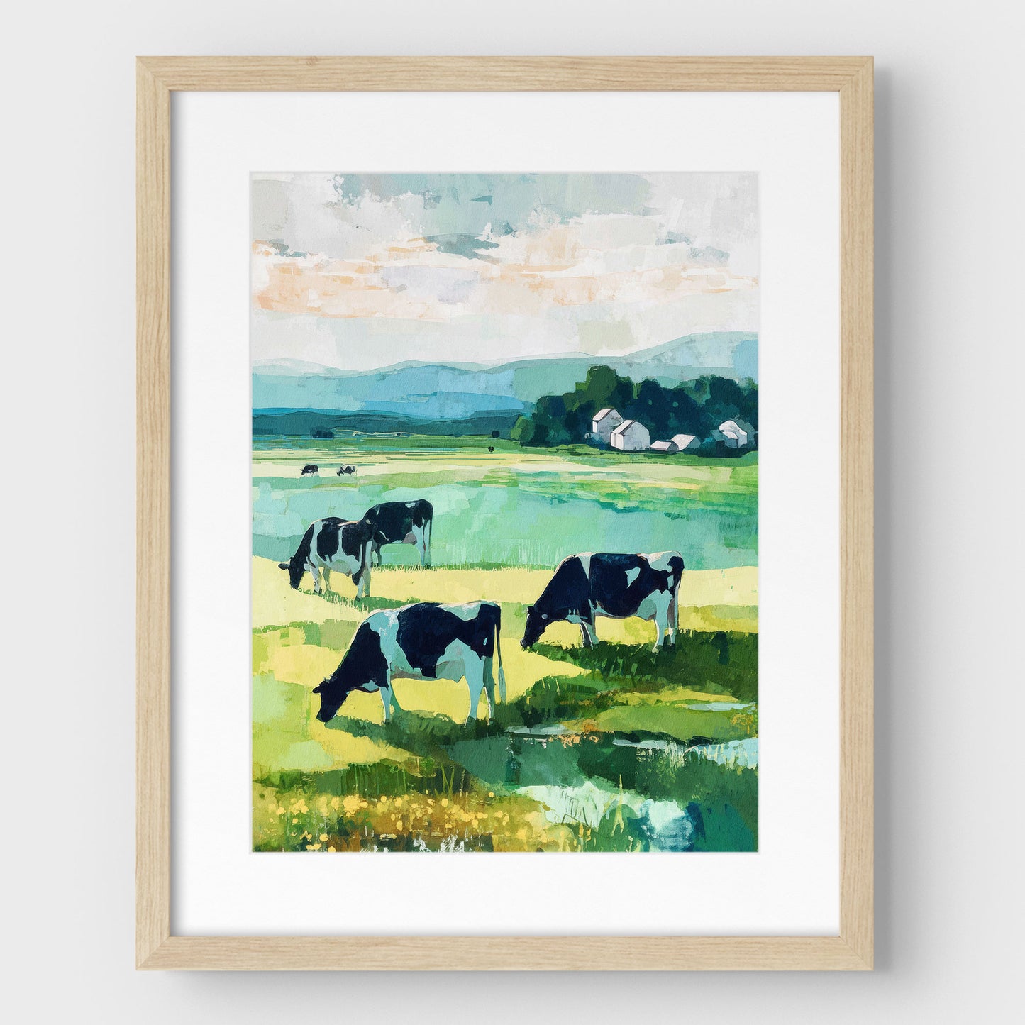 Cattle Grazing in a Green Pasture Art Print