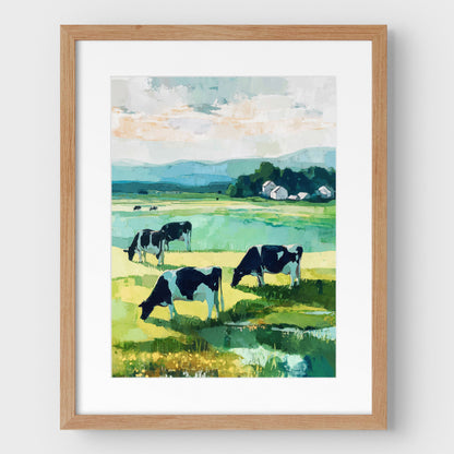 Cattle Grazing in a Green Pasture Art Print