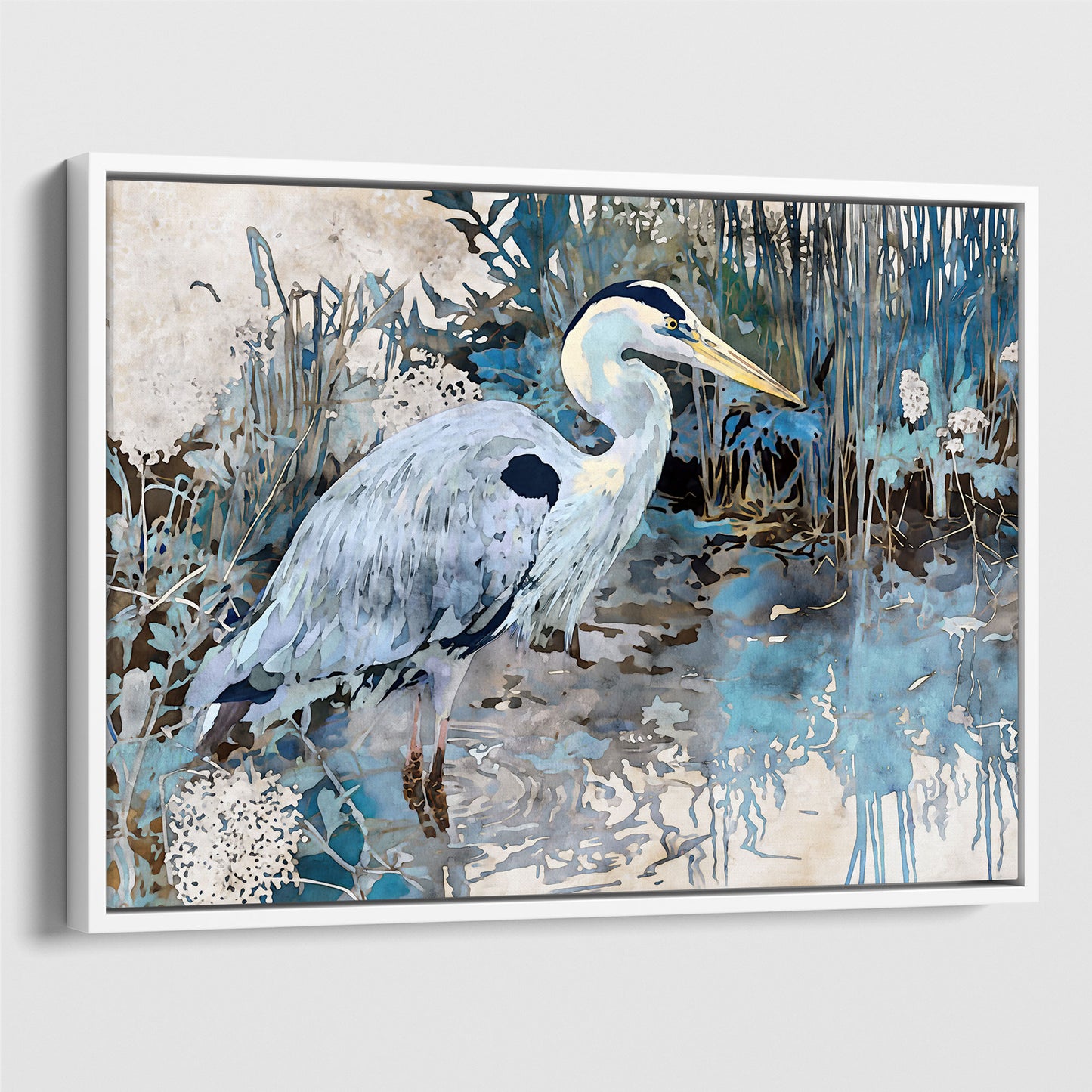 Great Blue Heron Horizontal Watercolor Print