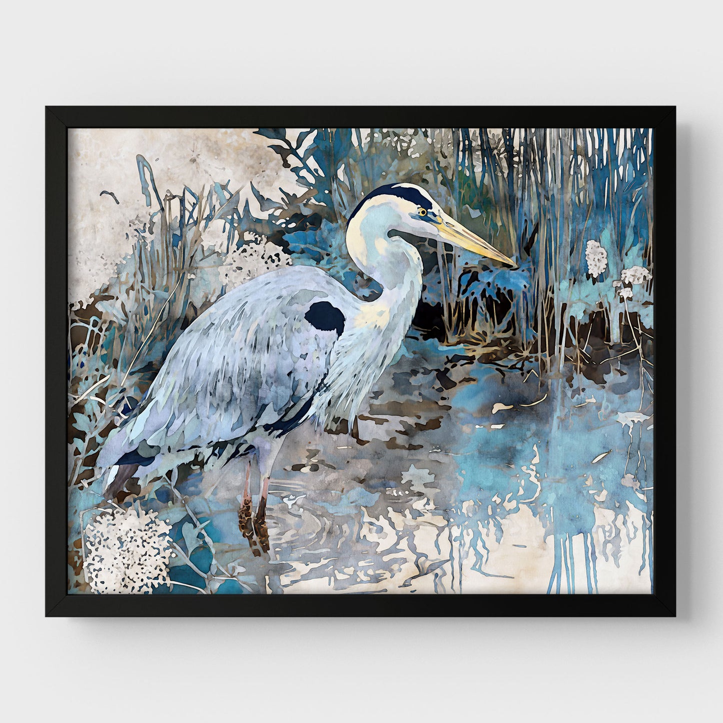 Great Blue Heron Horizontal Watercolor Print