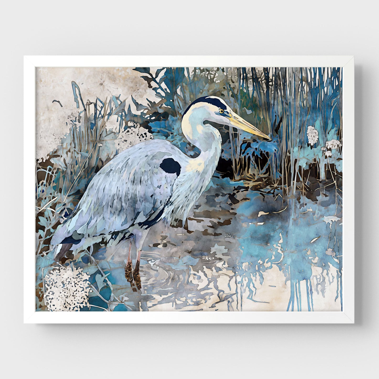 Great Blue Heron Horizontal Watercolor Print
