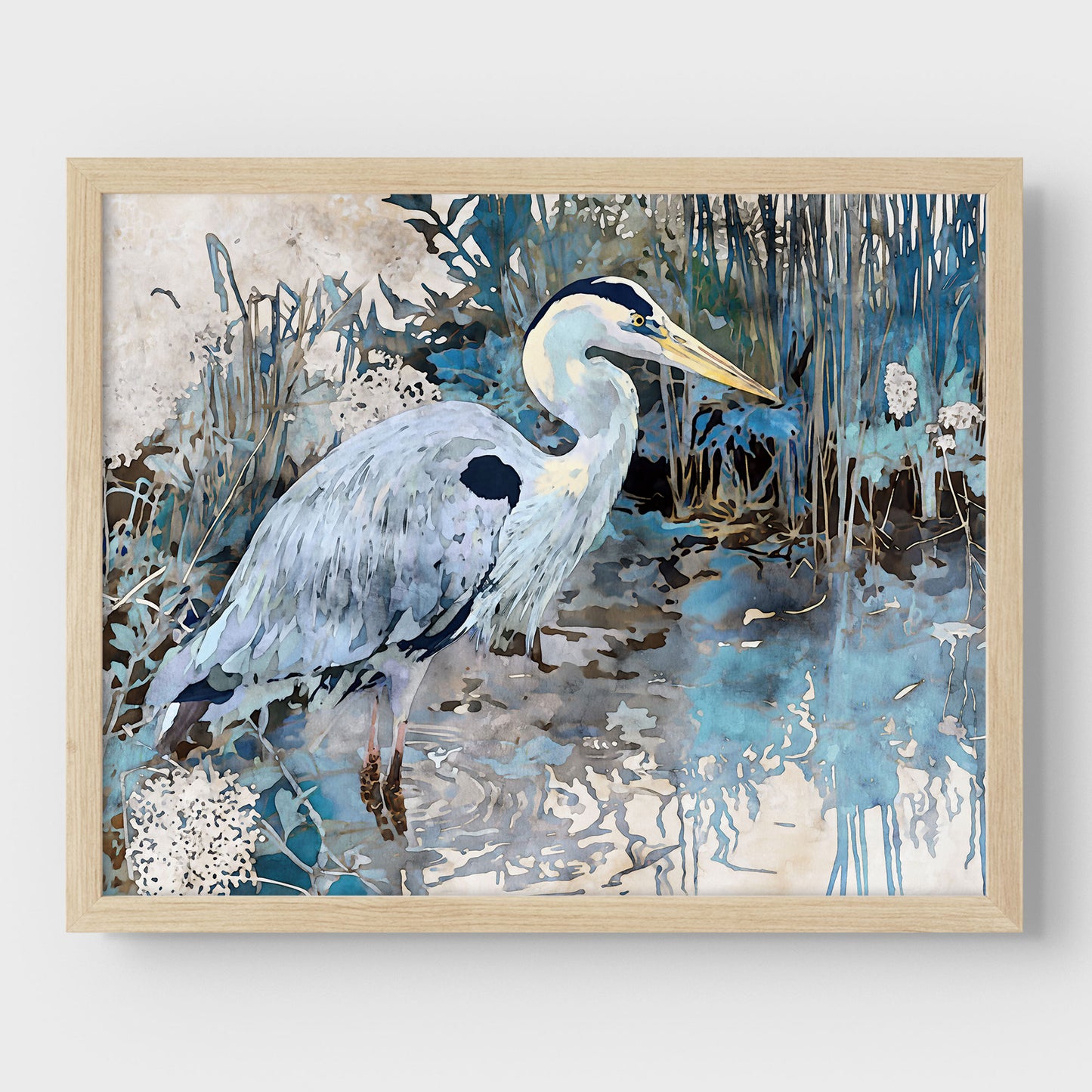 Great Blue Heron Horizontal Watercolor Print