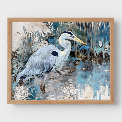 Great Blue Heron Horizontal Watercolor Print