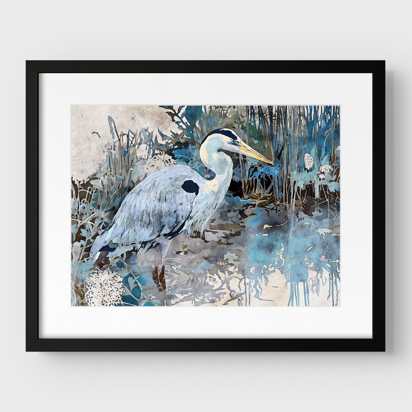 Great Blue Heron Horizontal Watercolor Print