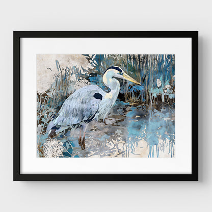 Great Blue Heron Horizontal Watercolor Print