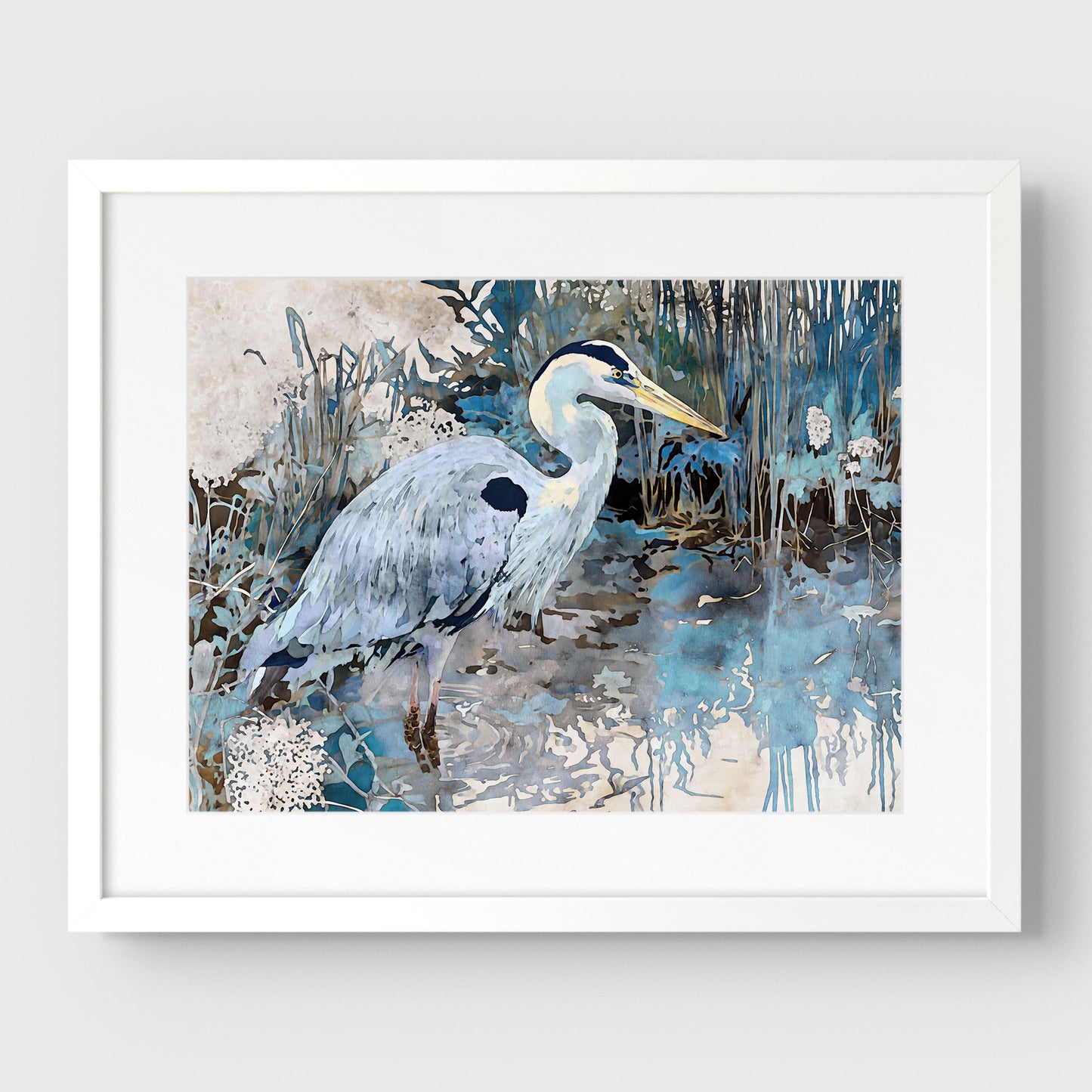 Great Blue Heron Horizontal Watercolor Print