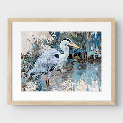 Great Blue Heron Horizontal Watercolor Print