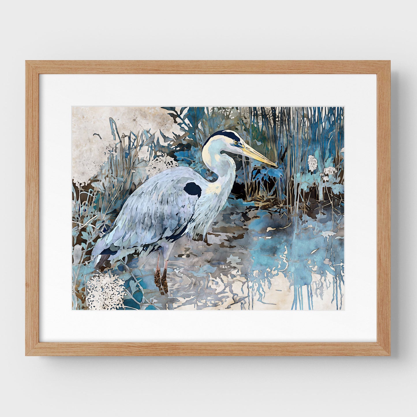 Great Blue Heron Horizontal Watercolor Print