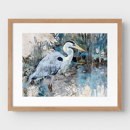 Great Blue Heron Horizontal Watercolor Print
