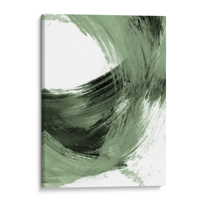 Black and Sage Green Modern Minimalist Abstract Brush Stroke Painting Print on gallery wrap canvas