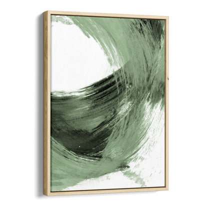 Black and Sage Green Modern Minimalist Abstract Brush Stroke Painting natural wood framed canvas Print