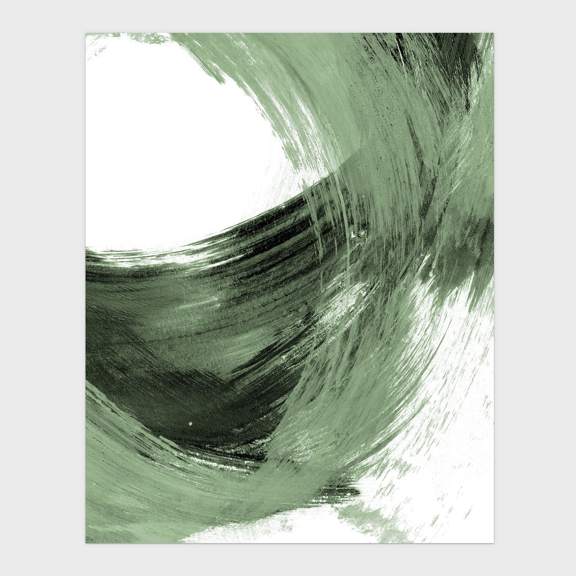 Black and Sage Green Modern Minimalist Abstract Brush Stroke Painting Print on fine art paper