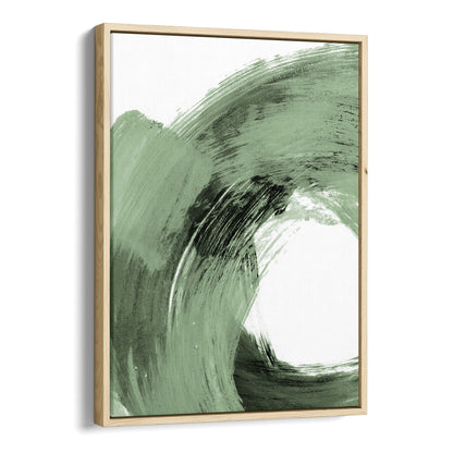 Sage Green and Black Modern Minimalist Abstract Brushstroke Painting natural wood framed canvas Wall Art Print