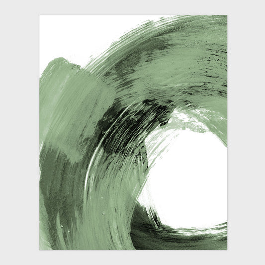 Sage Green and Black Modern Minimalist Abstract Brushstroke Painting Wall Art Print on fine art paper