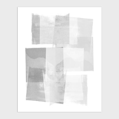 Grey and White Blocks Geometric Abstract Painting Print