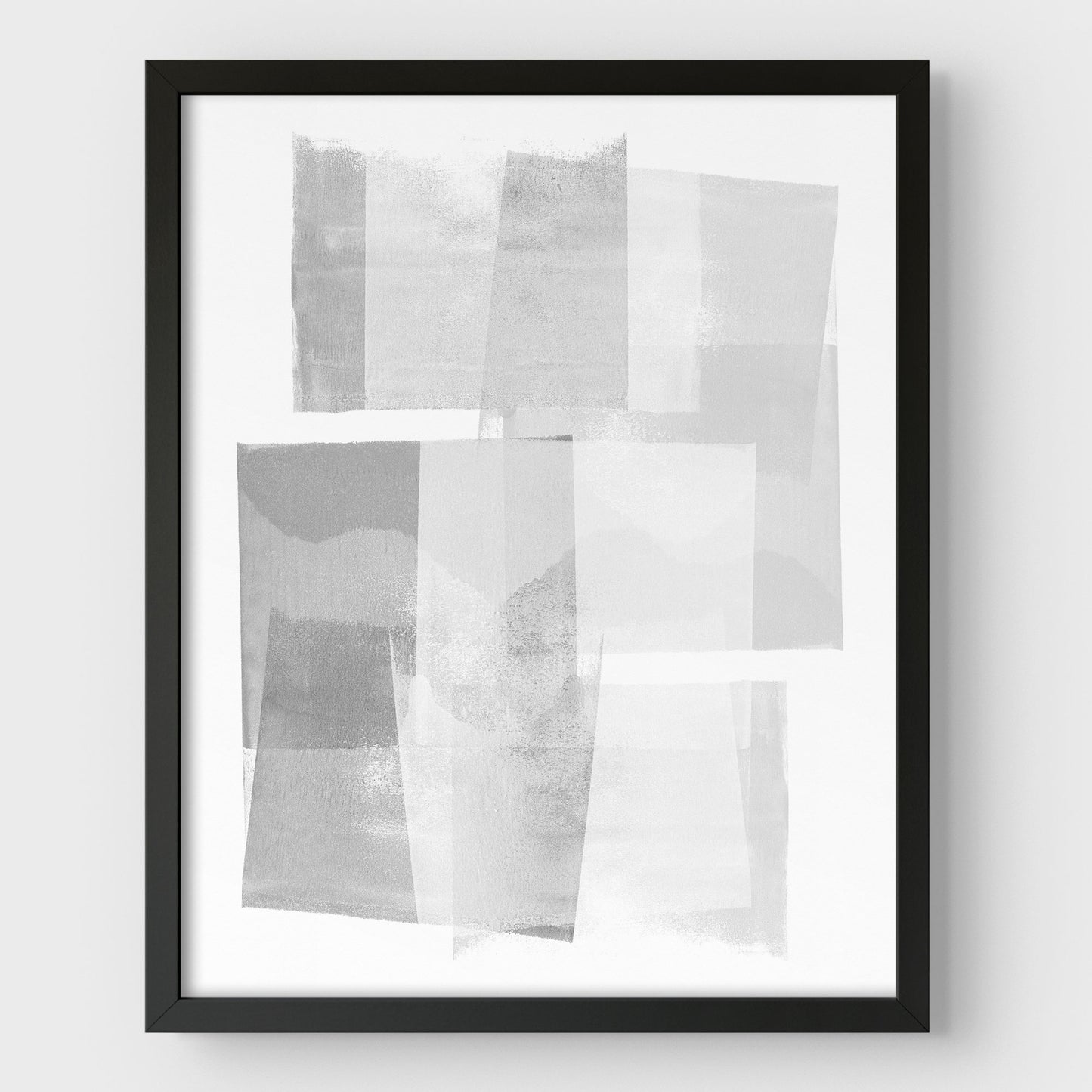 Grey and White Blocks Geometric Abstract Painting Print