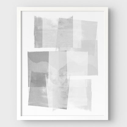 Grey and White Blocks Geometric Abstract Painting Print