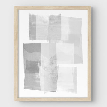 Grey and White Blocks Geometric Abstract Painting Print