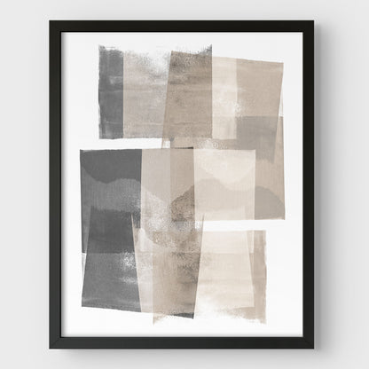 Beige and Grey Blocks Geometric Abstract Painting Print