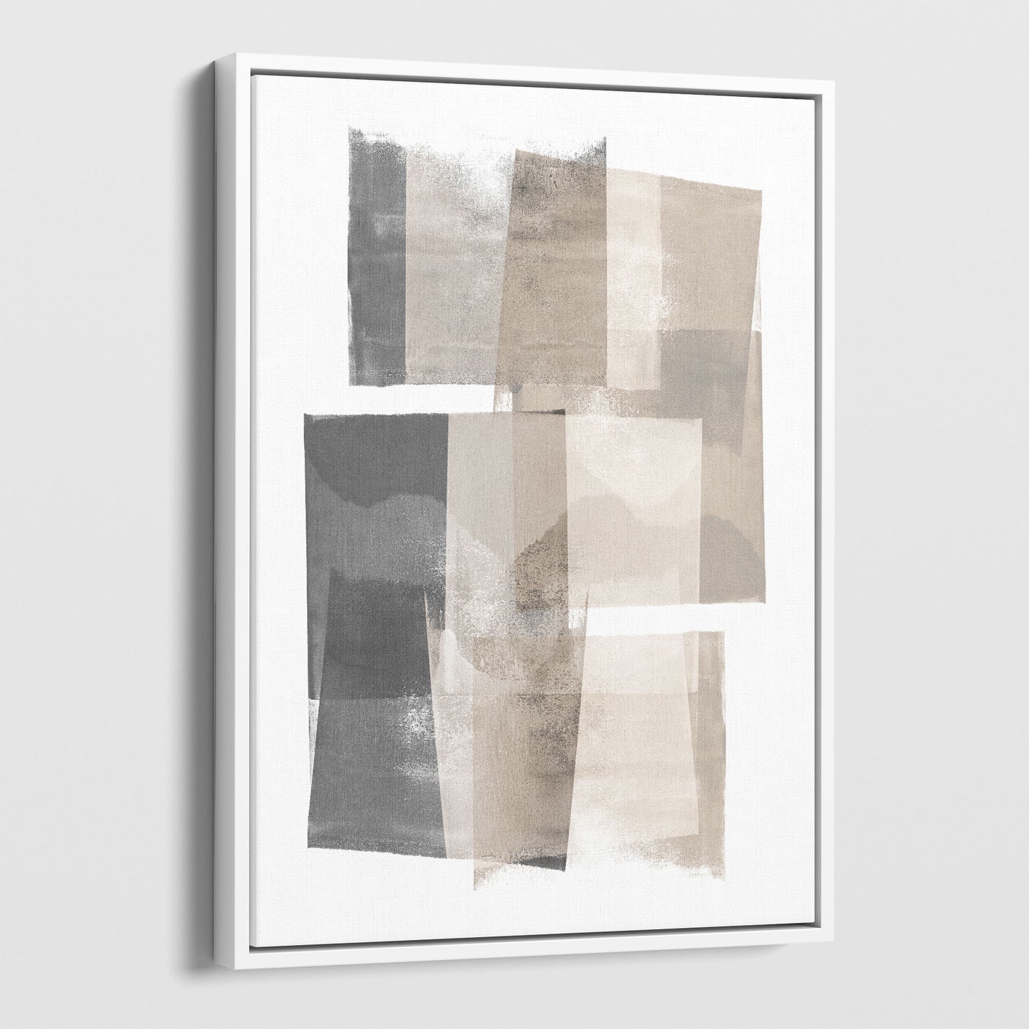 Beige and Grey Blocks Geometric Abstract Painting Print