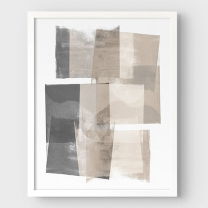 Beige and Grey Blocks Geometric Abstract Painting Print