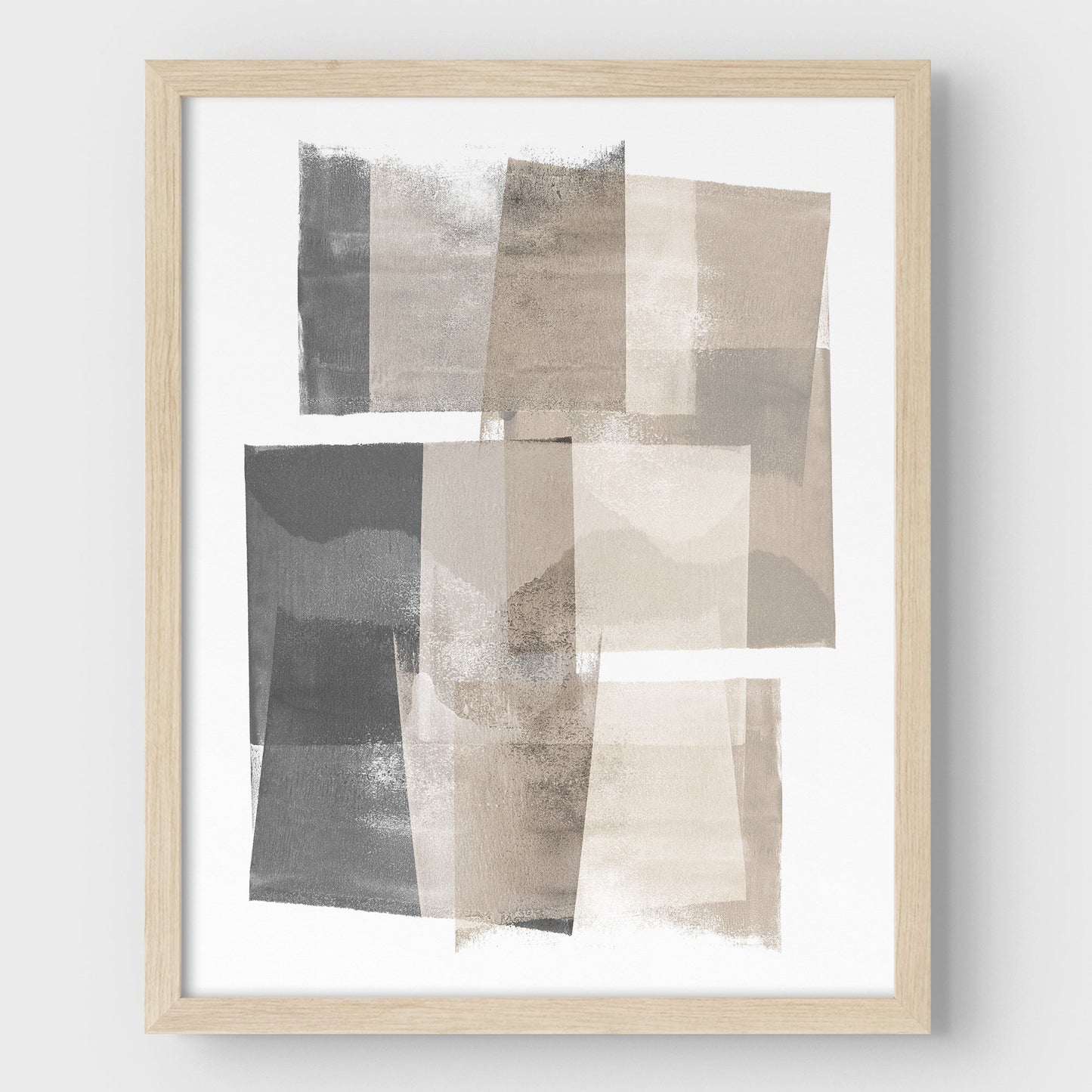 Beige and Grey Blocks Geometric Abstract Painting Print