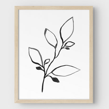 Black and White Minimalist Botanical Ink Illustration Print