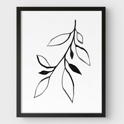 Black and White Minimalist Botanical Ink Line Art Print