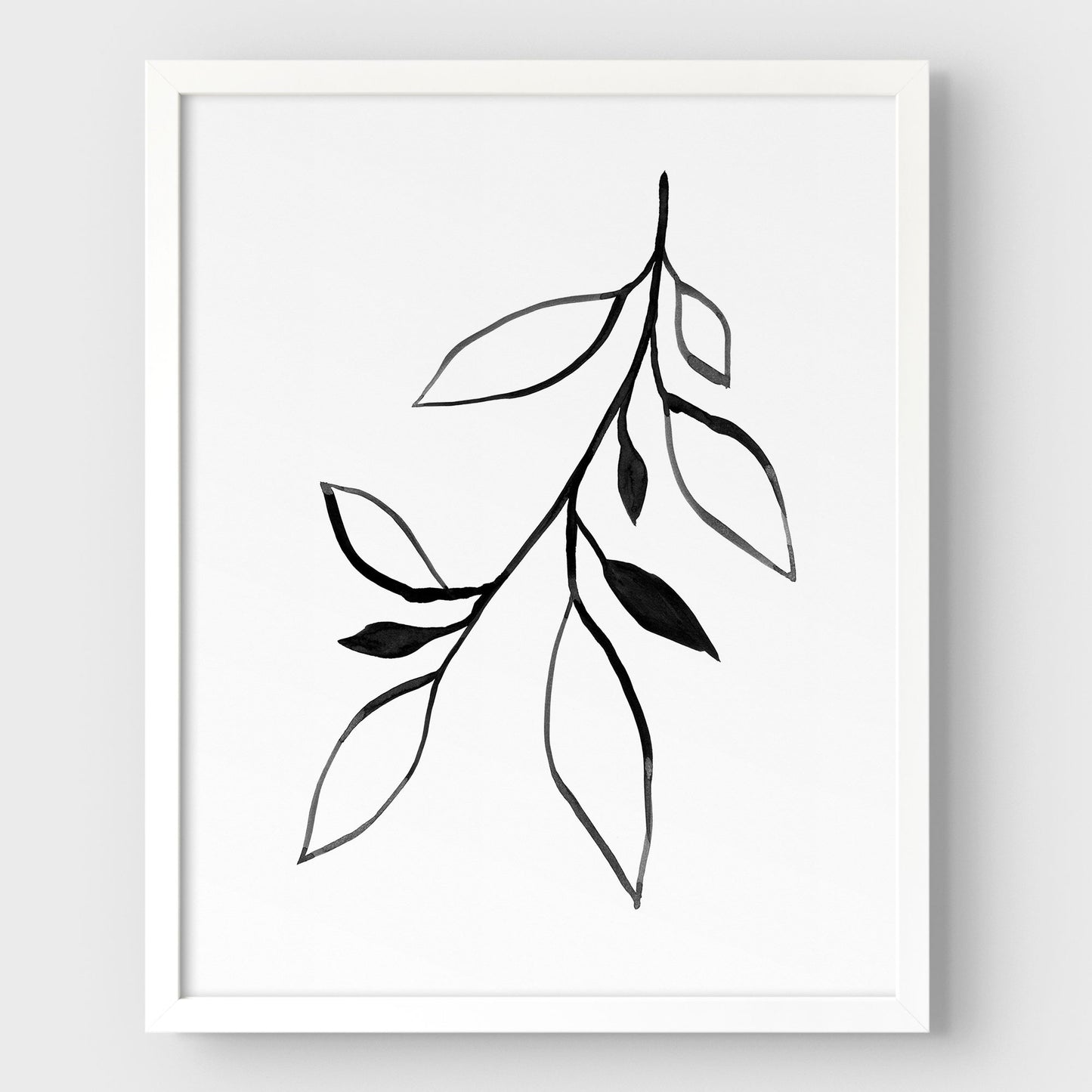 Black and White Minimalist Botanical Ink Line Art Print