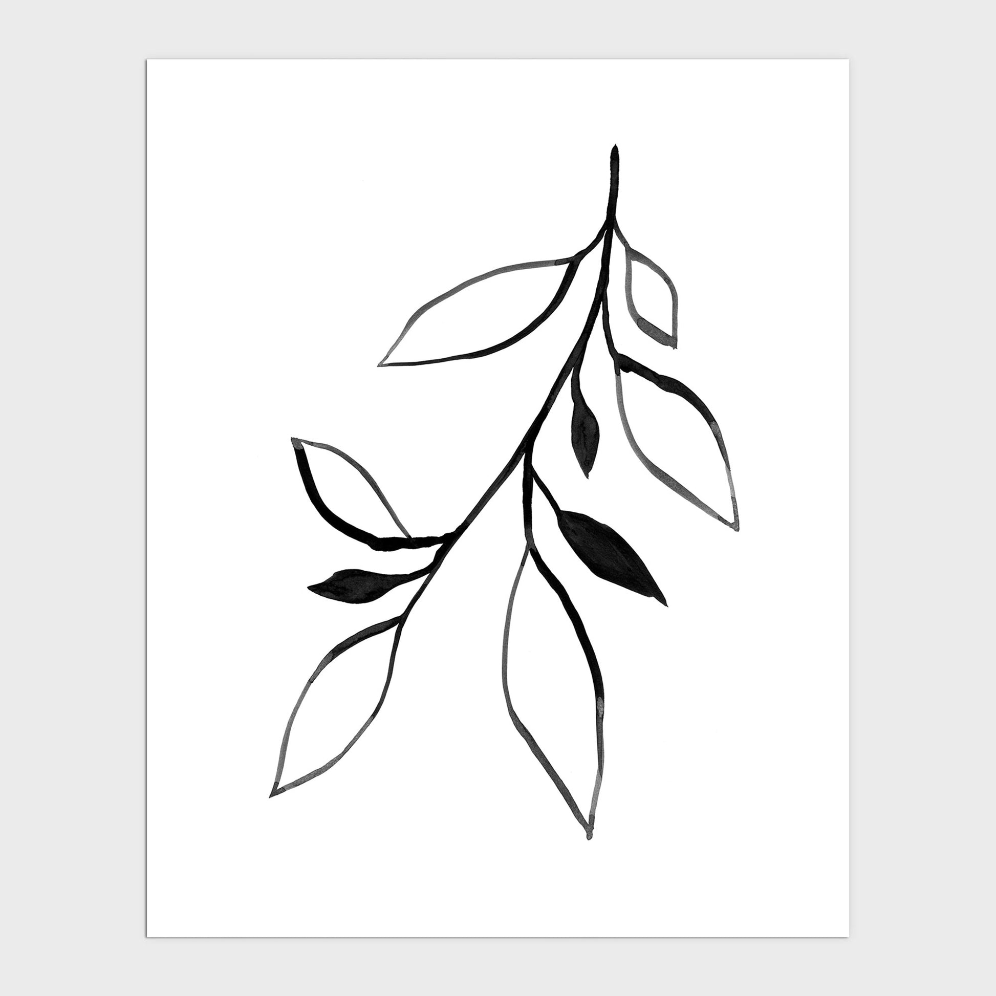 Black and White Minimalist Botanical Ink Line Art Print