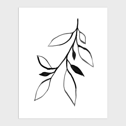 Black and White Minimalist Botanical Ink Line Art Print