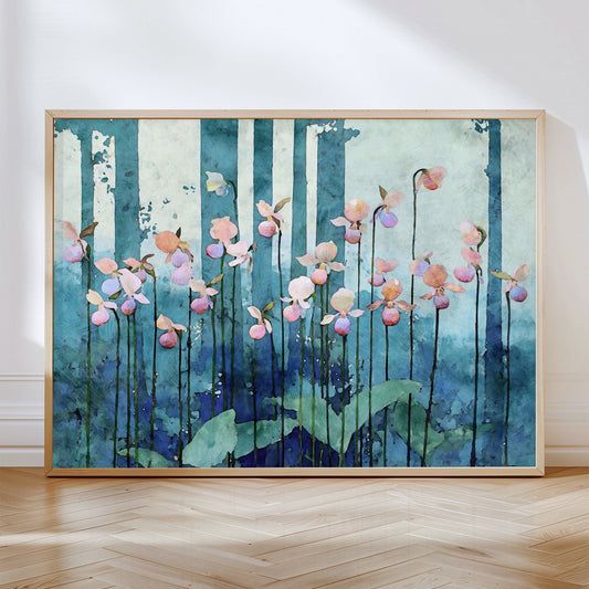 Framed artwork of floral design on a wall