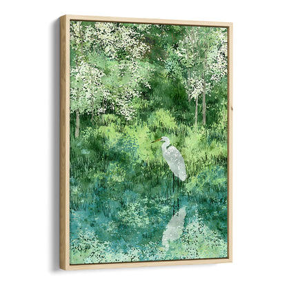 Egret in Lush Green Wetland Art Print