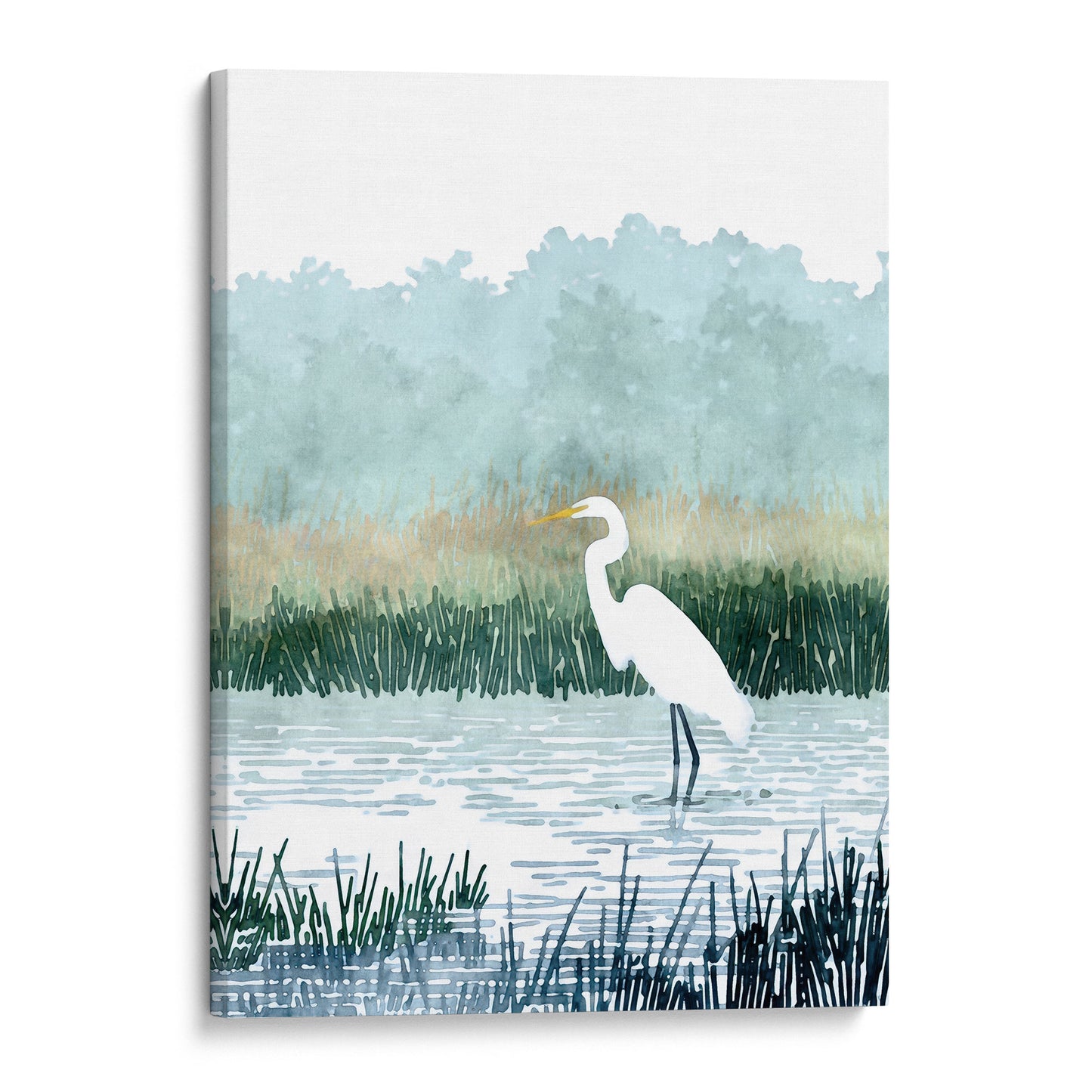 Misty White Egret Watercolor Print