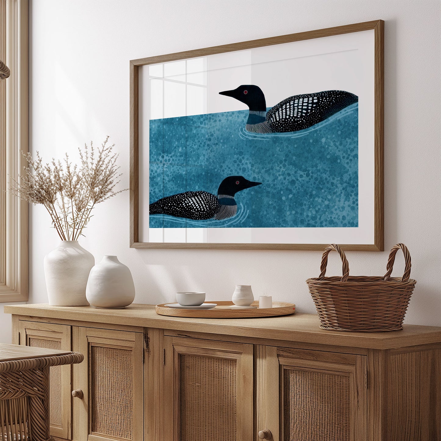 Modern Minimalist Loons Horizontal Watercolor Art Print