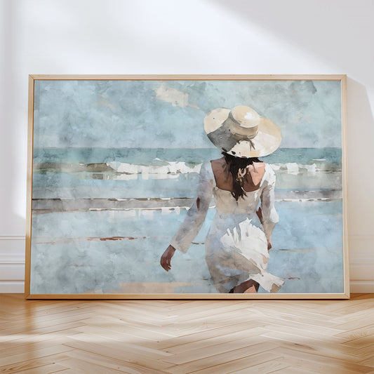 Woman in White at the Beach Print