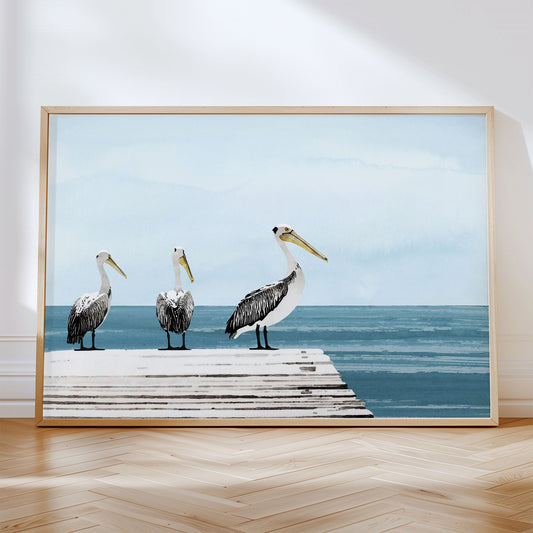 Pelicans on a Pier Print
