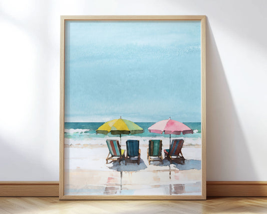 Colorful Beach Chairs and Umbrellas Print