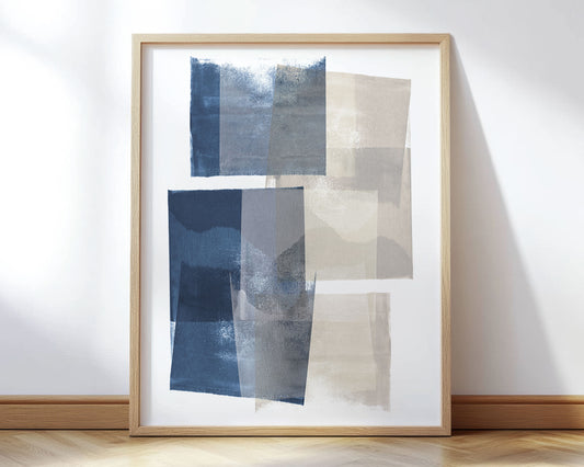 Blue and Beige Blocks Print