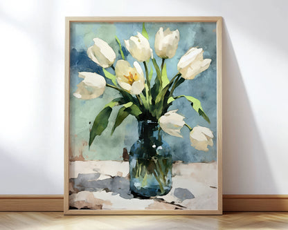 White Tulips Impressionist Still Life Print