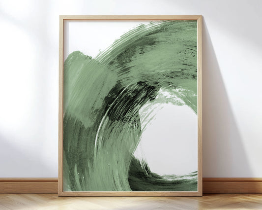 Green and Black Curved Brushstrokes Print