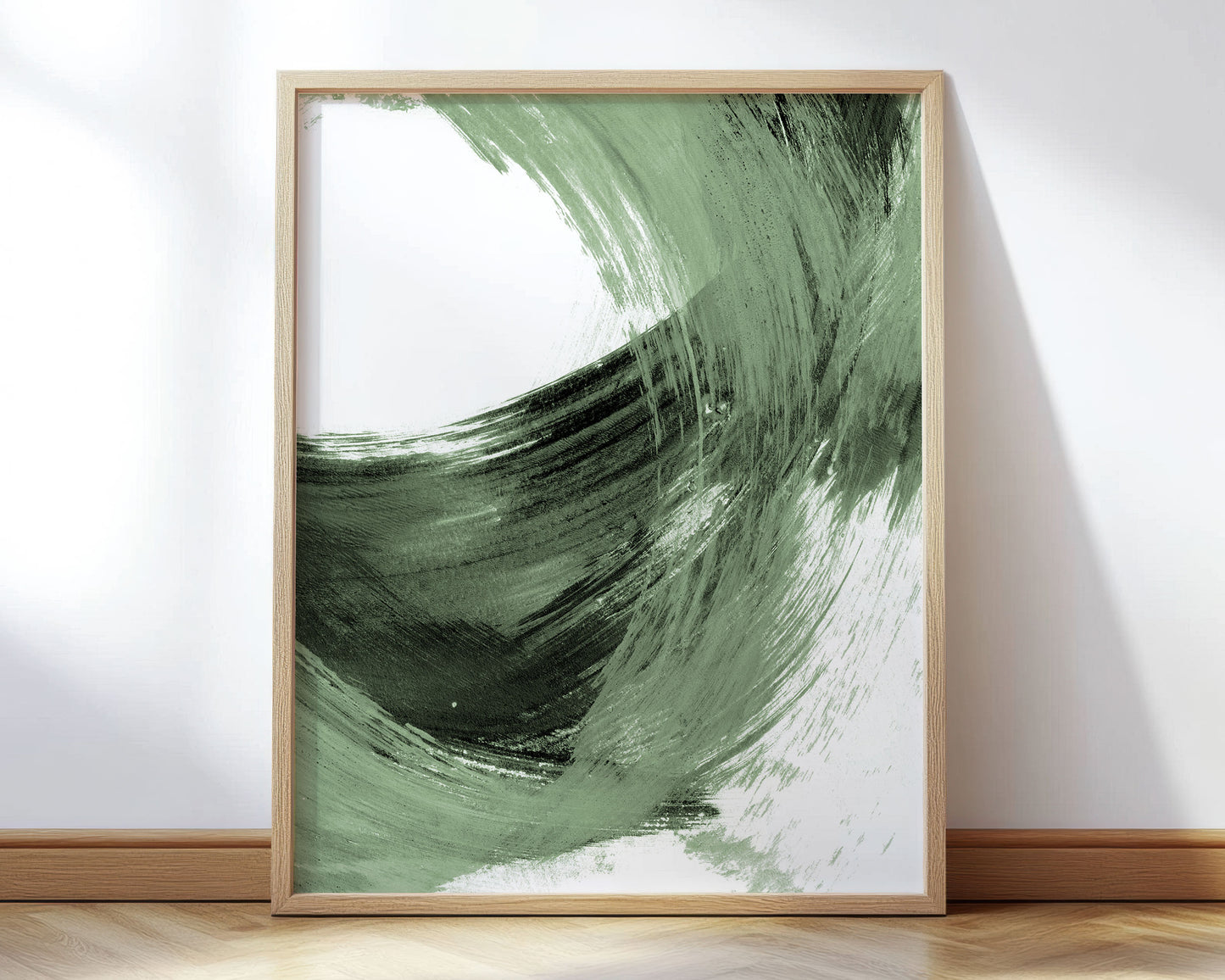 Green and Black Curved Brushstrokes II Print