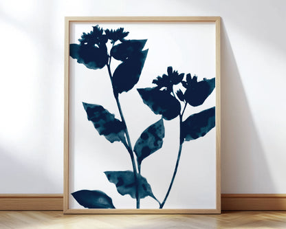 Dark Blue Flower Silhouette Print
